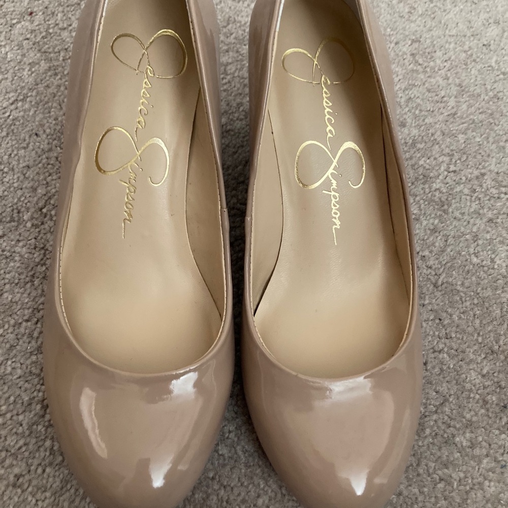 Jessica Simpson Patent Leather Nude Wedges